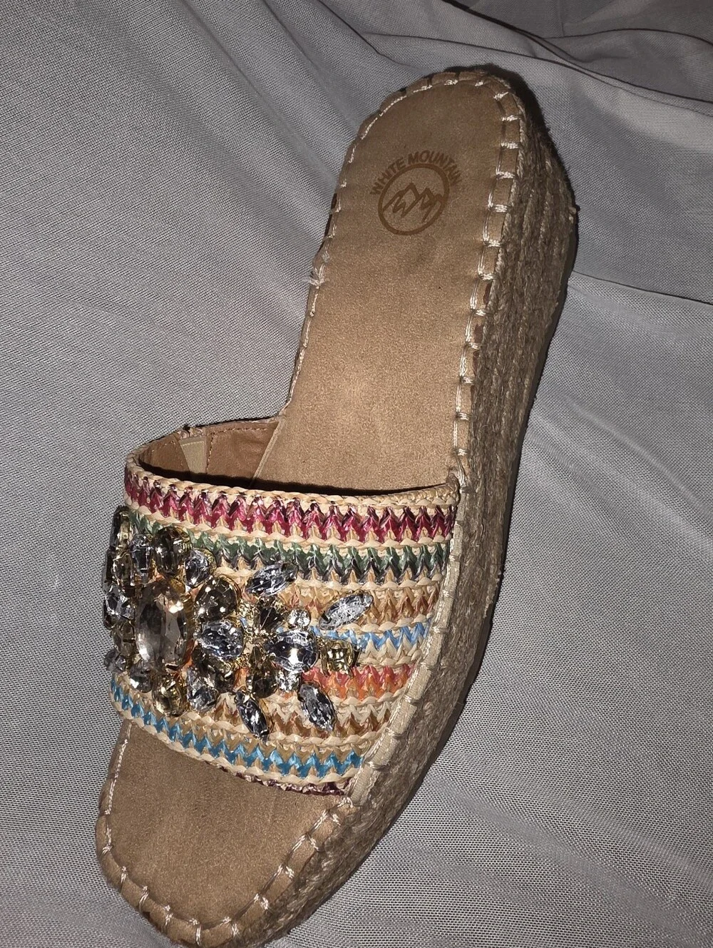 White‎ Mountain Bejeweled Rainbow Raffia Espadrille Wedge Slide Sandals Size 9.5